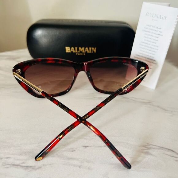 BALMAIN 56mm Modified Cat Eye Sunglasses, Polarized, Designer, Red Tortoise, NWT - Picture 7 of 17